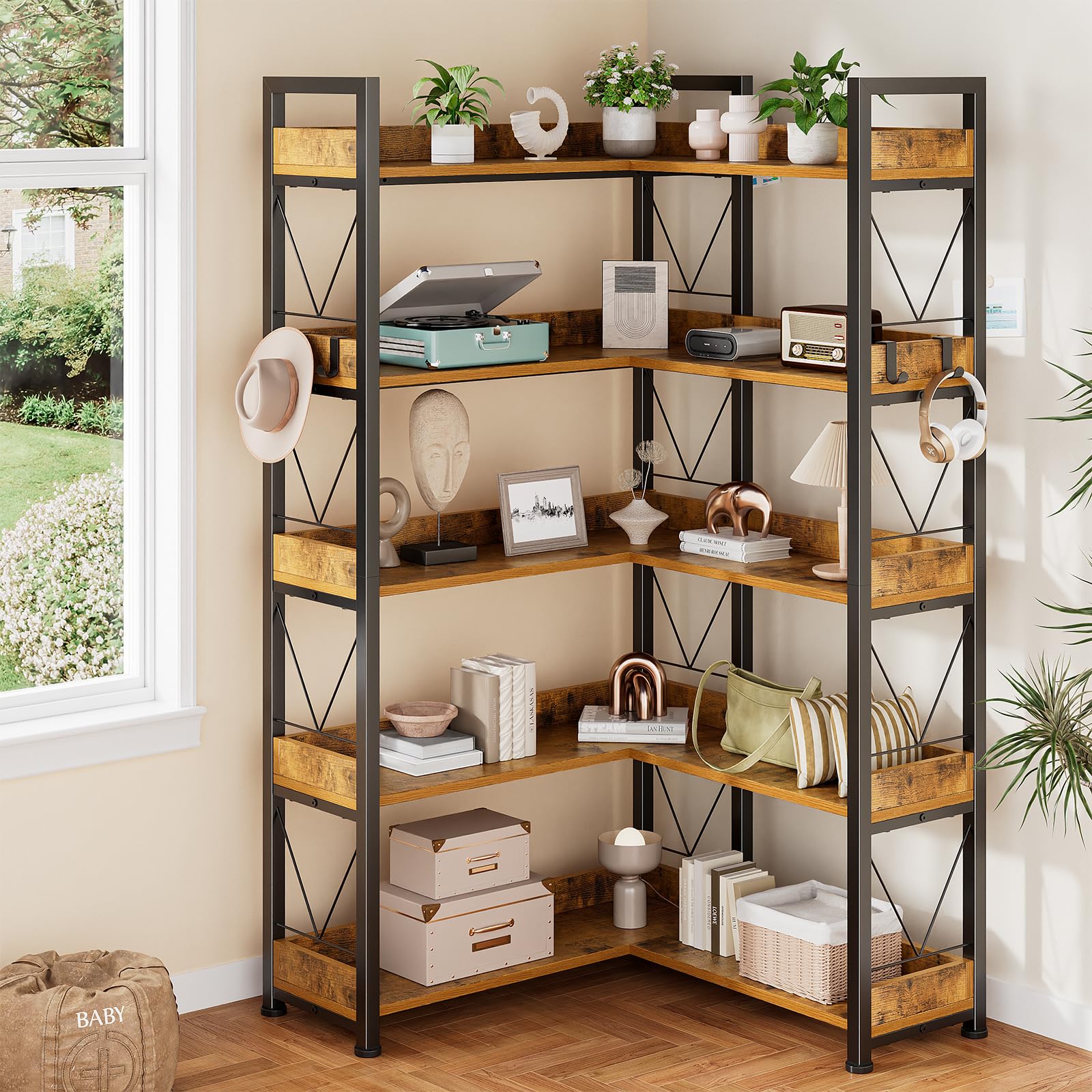 JHK 65 inch L Shaped Bookshelf - đánh giá và giá Furniture Hook Hardware
