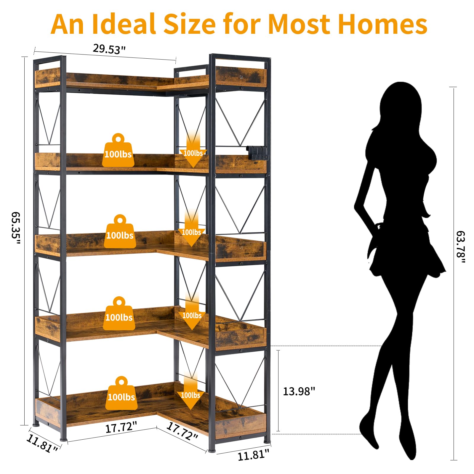 JHK 65 inch L Shaped Bookshelf - đánh giá và giá Furniture Hook Hardware