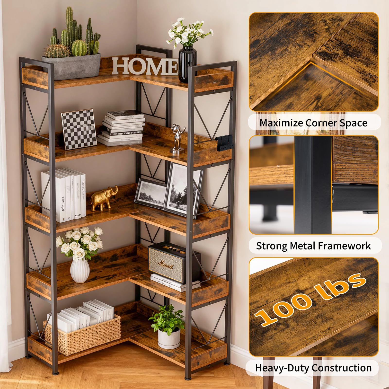 JHK 65 inch L Shaped Bookshelf - đánh giá và giá Furniture Hook Hardware