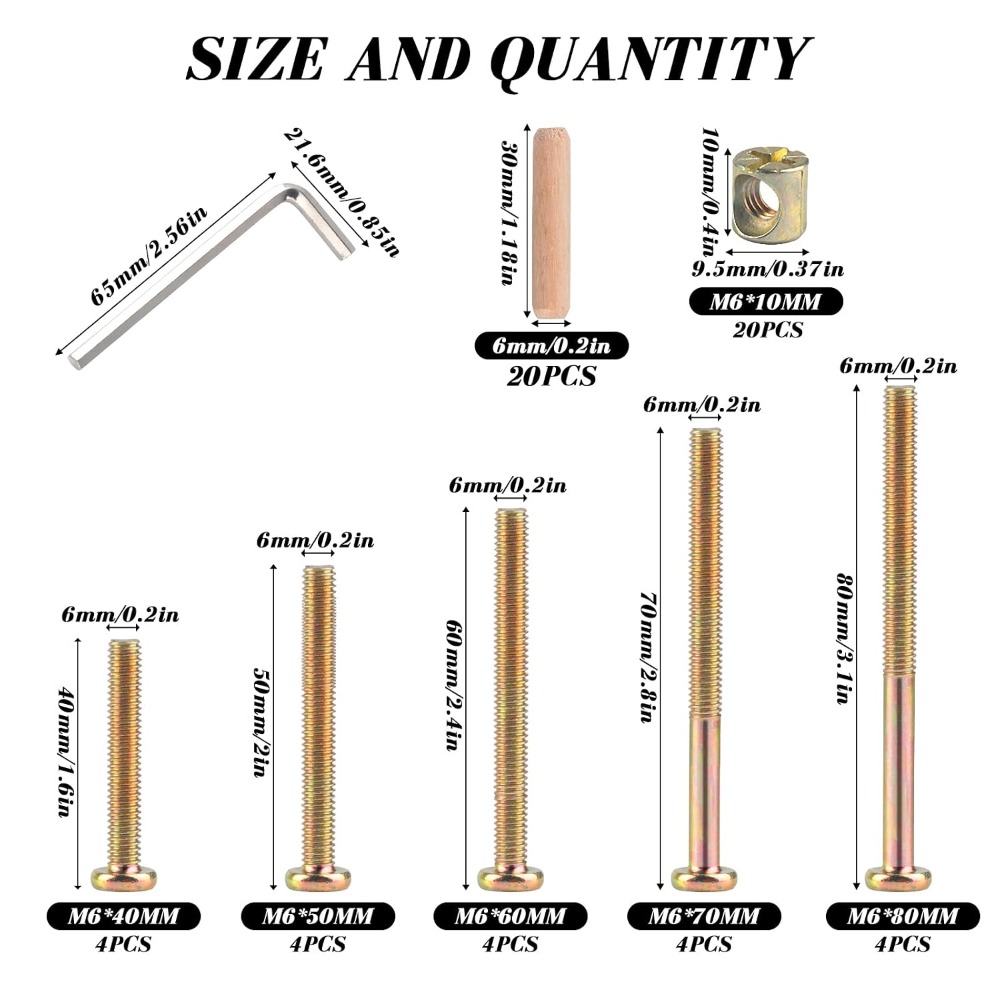 M6x40/50/60/70/80mm Crib Screw - đánh giá và giá Furniture Hardware Barrel Nut